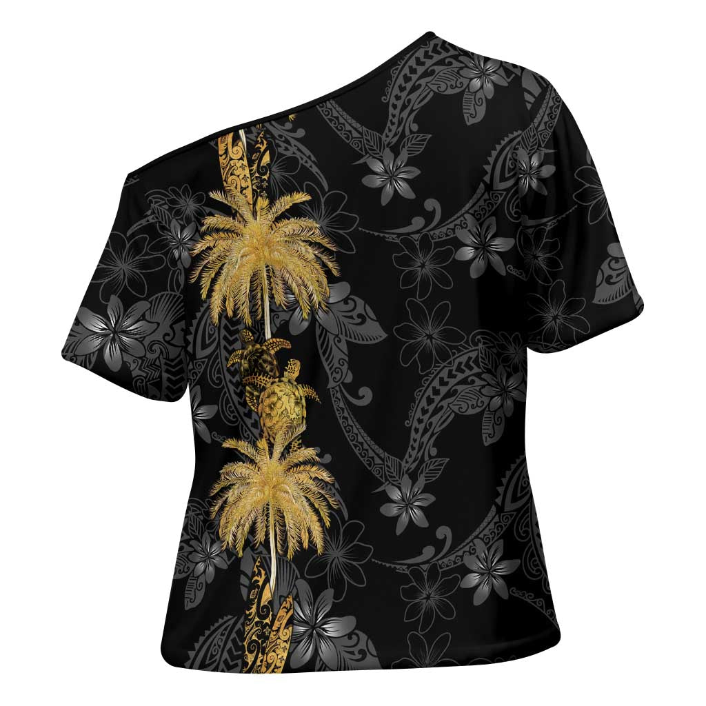 Hawaiian Honu And Surfboards Cross Shoulder Shirt Gold Style - Polynesian Pride