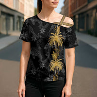 Hawaiian Honu And Surfboards Cross Shoulder Shirt Gold Style - Polynesian Pride