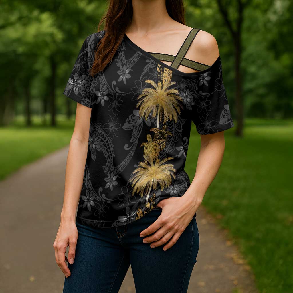 Hawaiian Honu And Surfboards Cross Shoulder Shirt Gold Style - Polynesian Pride