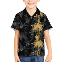 Hawaiian Honu And Surfboards Family Matching Tank Maxi Dress and Hawaiian Shirt Gold Style - Polynesian Pride