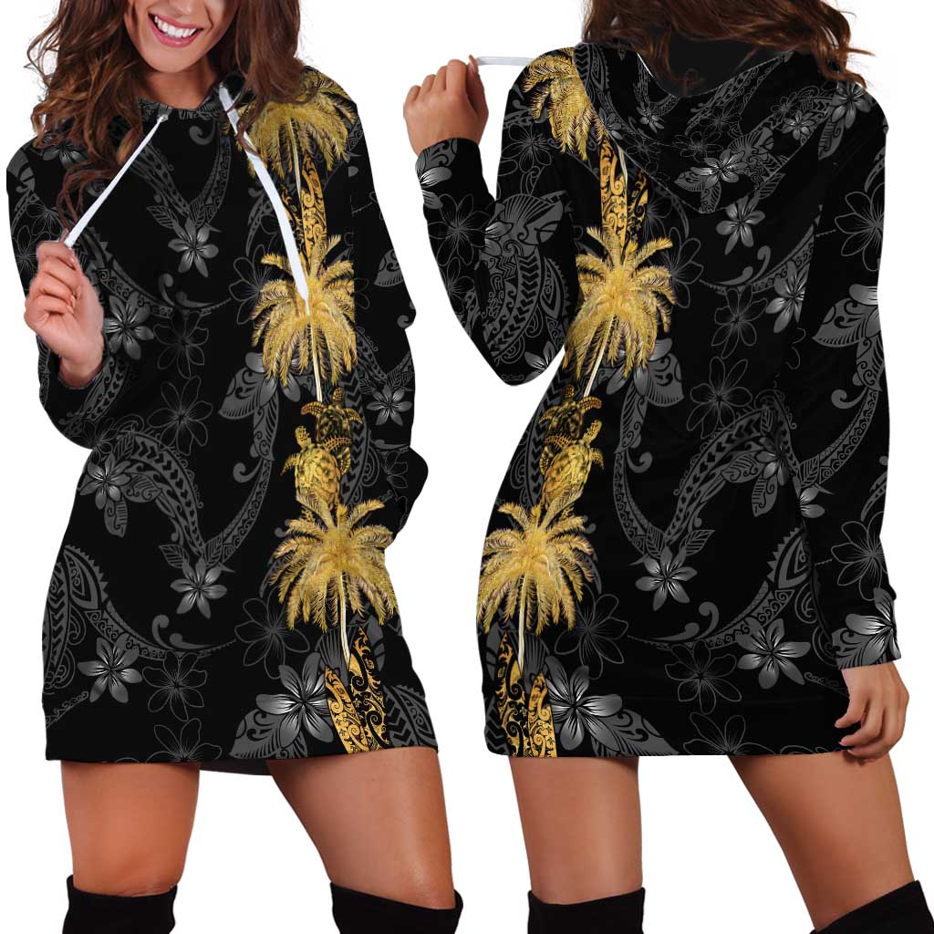 Hawaiian Honu And Surfboards Hoodie Dress Gold Style - Polynesian Pride