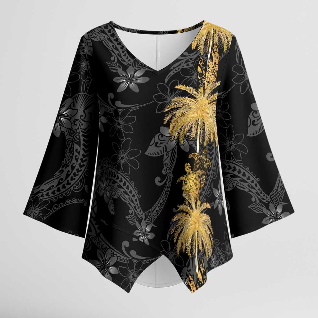 Hawaiian Honu And Surfboards Kimono Sleeve Blouse Gold Style - Polynesian Pride