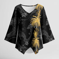 Hawaiian Honu And Surfboards Kimono Sleeve Blouse Gold Style - Polynesian Pride