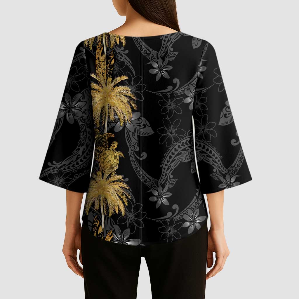 Hawaiian Honu And Surfboards Kimono Sleeve Blouse Gold Style - Polynesian Pride