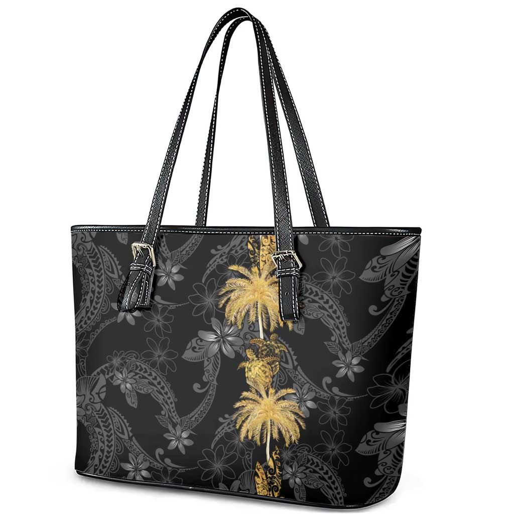 Hawaiian Honu And Surfboards Leather Tote Bag Gold Style - Polynesian Pride