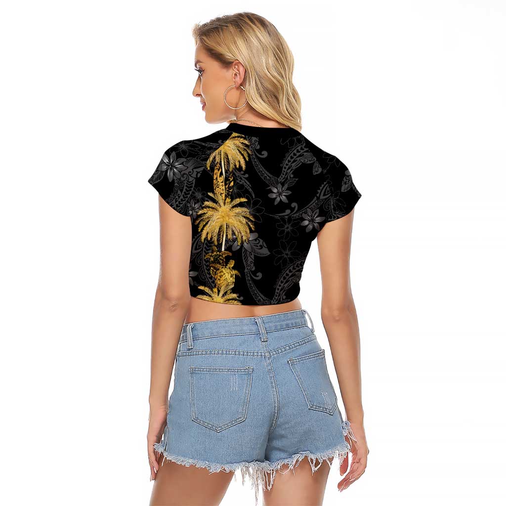 Hawaiian Honu And Surfboards Raglan Cropped T Shirt Gold Style - Polynesian Pride