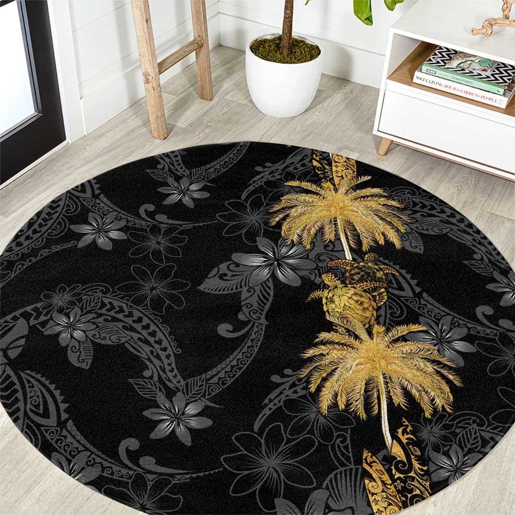 Hawaiian Honu And Surfboards Round Carpet Gold Style - Polynesian Pride