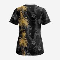 Hawaiian Honu And Surfboards Scrub Top Gold Style - Polynesian Pride
