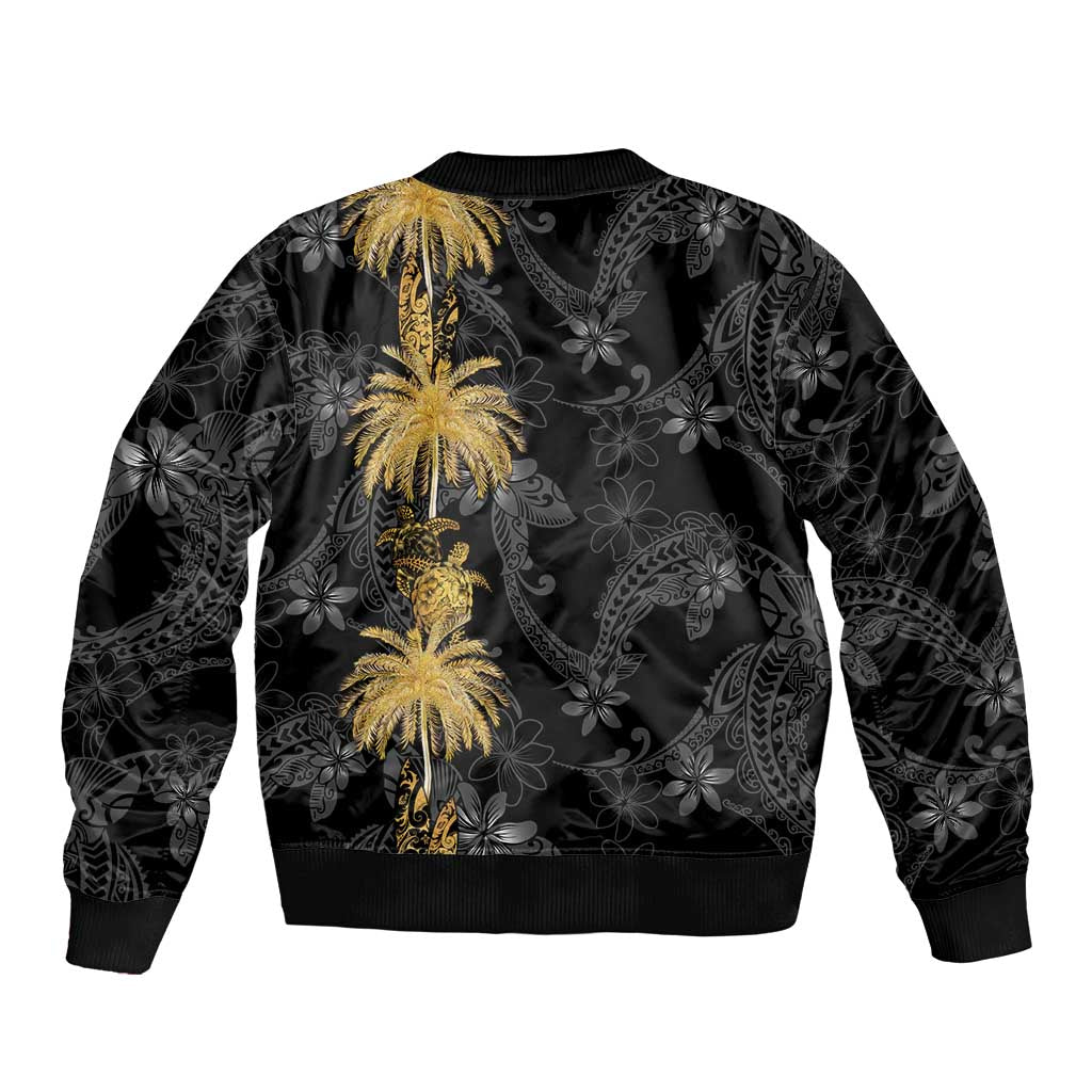 Hawaiian Honu And Surfboards Sleeve Zip Bomber Jacket Gold Style - Polynesian Pride