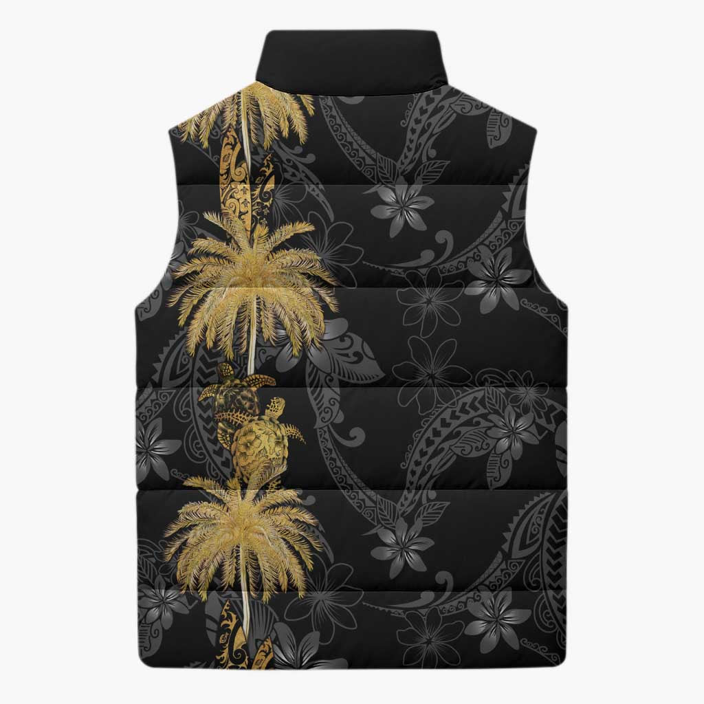 Hawaiian Honu And Surfboards Sleeveless Puffer Jacket Gold Style - Polynesian Pride
