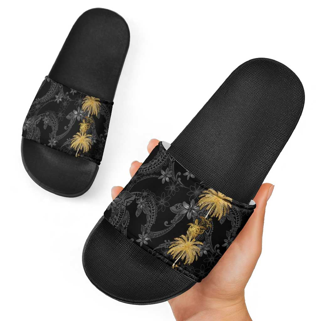 Hawaiian Honu And Surfboards Slide Sandals Gold Style - Polynesian Pride
