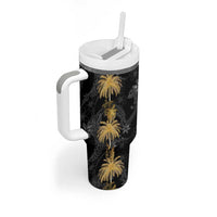 Hawaiian Honu And Surfboards Tumbler With Handle Gold Style - Polynesian Pride