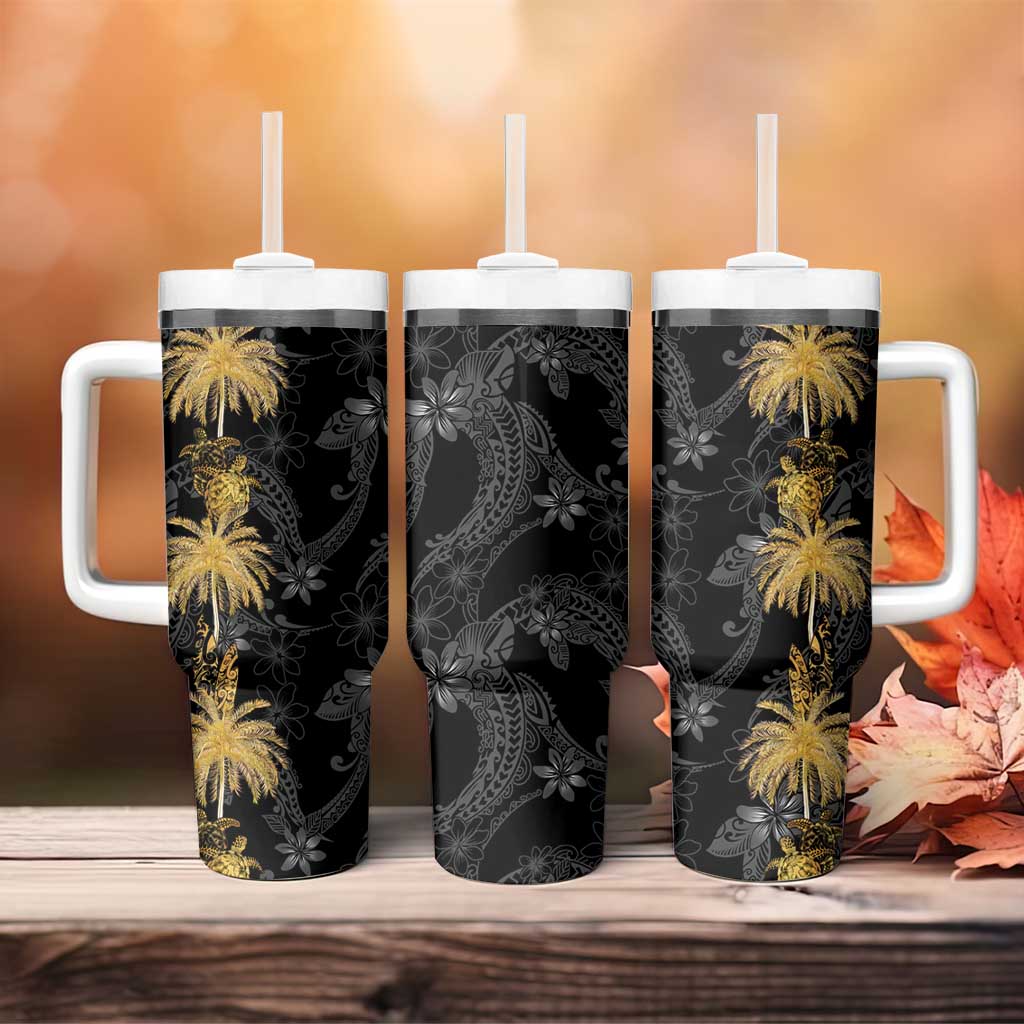 Hawaiian Honu And Surfboards Tumbler With Handle Gold Style - Polynesian Pride