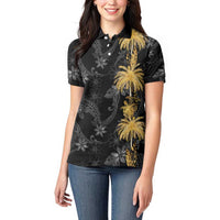 Hawaiian Honu And Surfboards Women Polo Shirt Gold Style - Polynesian Pride