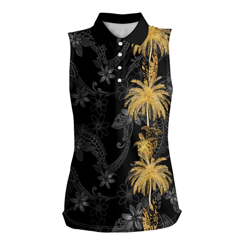 Hawaiian Honu And Surfboards Women Sleeveless Polo Shirt Gold Style LT05 Female Gold - Polynesian Pride