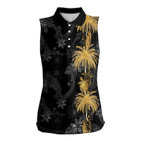 Hawaiian Honu And Surfboards Women Sleeveless Polo Shirt Gold Style LT05 Female Gold - Polynesian Pride