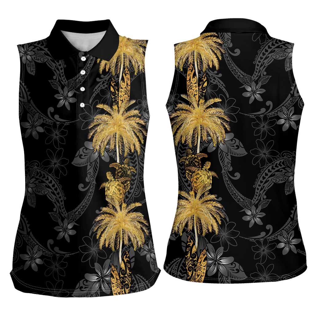 Hawaiian Honu And Surfboards Women Sleeveless Polo Shirt Gold Style LT05 - Polynesian Pride
