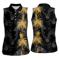 Hawaiian Honu And Surfboards Women Sleeveless Polo Shirt Gold Style LT05 - Polynesian Pride