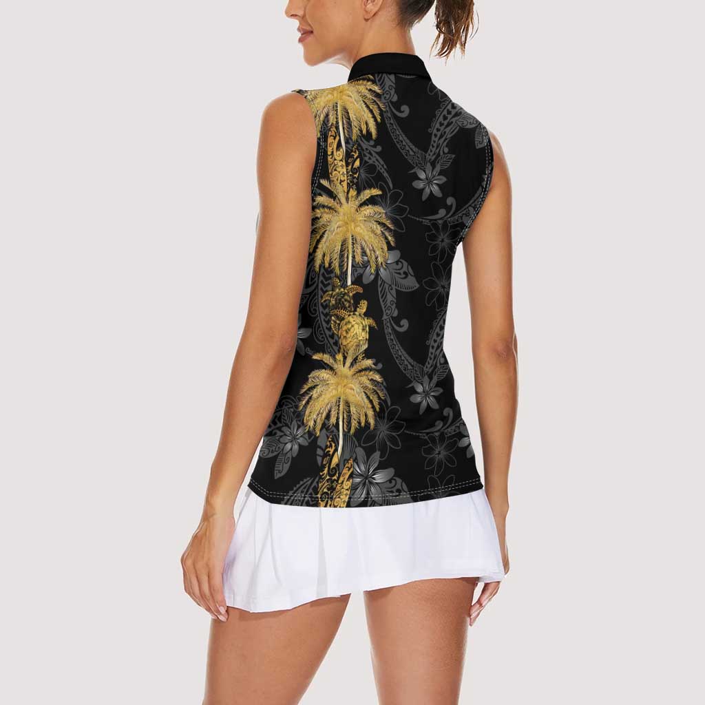 Hawaiian Honu And Surfboards Women Sleeveless Polo Shirt Gold Style LT05 - Polynesian Pride