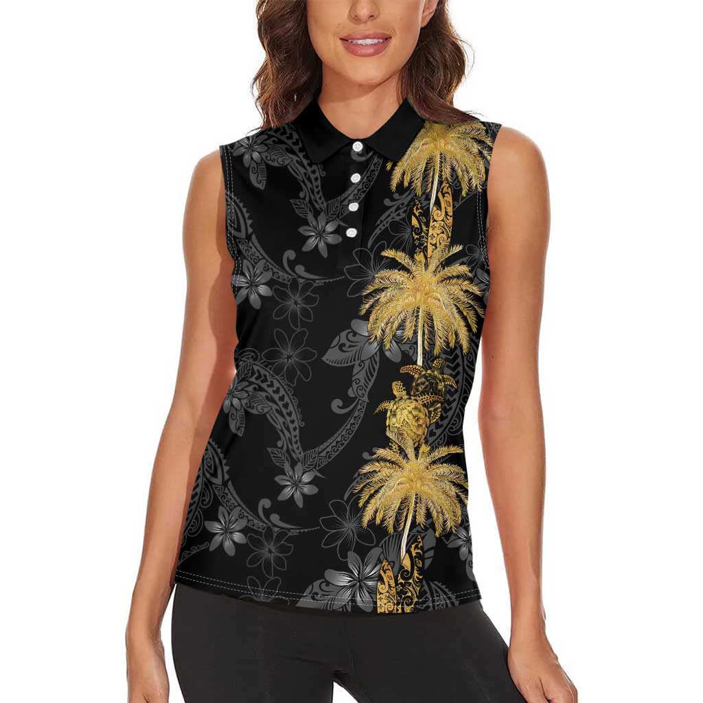 Hawaiian Honu And Surfboards Women Sleeveless Polo Shirt Gold Style LT05 - Polynesian Pride