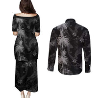 Hawaiian Honu And Surfboards Couples Matching Puletasi and Long Sleeve Button Shirt Silver Style LT05 - Polynesian Pride