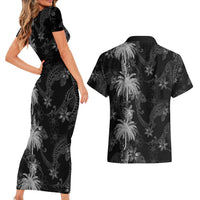 Hawaiian Honu And Surfboards Couples Matching Short Sleeve Bodycon Dress and Hawaiian Shirt Silver Style LT05 - Polynesian Pride