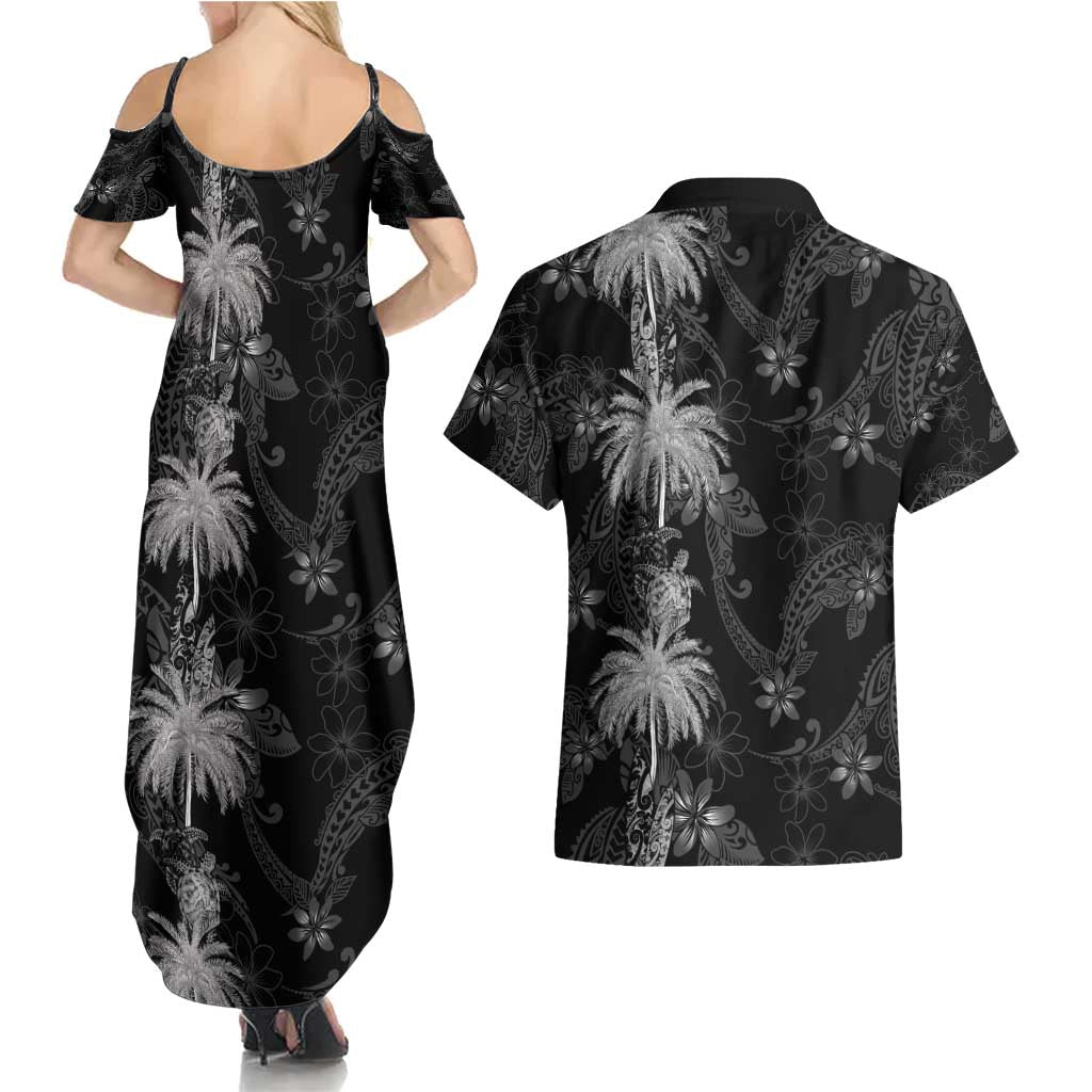 Hawaiian Honu And Surfboards Couples Matching Summer Maxi Dress and Hawaiian Shirt Silver Style LT05 - Polynesian Pride