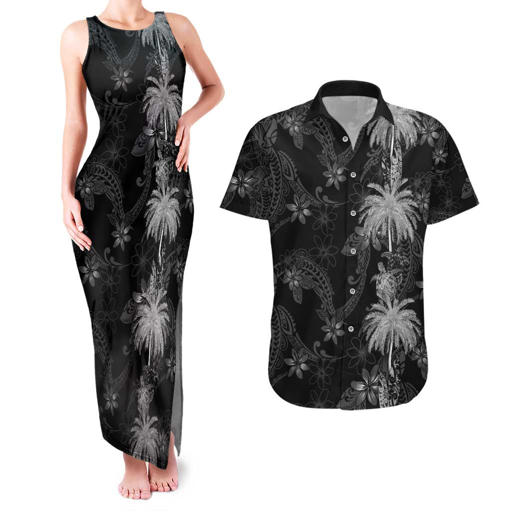 Hawaiian Honu And Surfboards Couples Matching Tank Maxi Dress and Hawaiian Shirt Silver Style LT05 Silver - Polynesian Pride