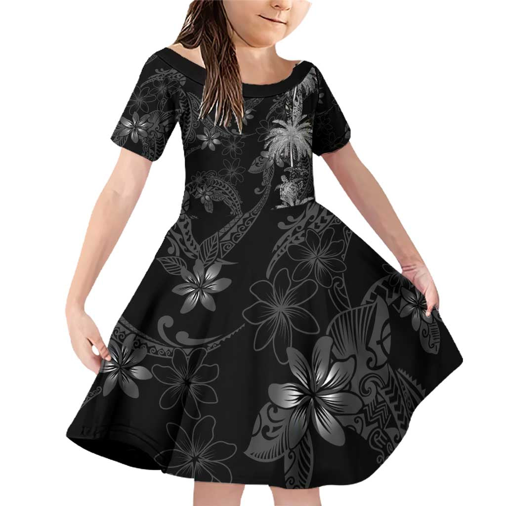 Hawaiian Honu And Surfboards Family Matching Off Shoulder Short Dress and Hawaiian Shirt Silver Style LT05 Daughter's Dress Silver - Polynesian Pride