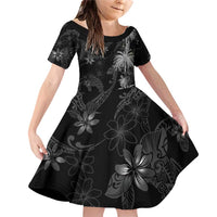 Hawaiian Honu And Surfboards Family Matching Off Shoulder Short Dress and Hawaiian Shirt Silver Style LT05 Daughter's Dress Silver - Polynesian Pride