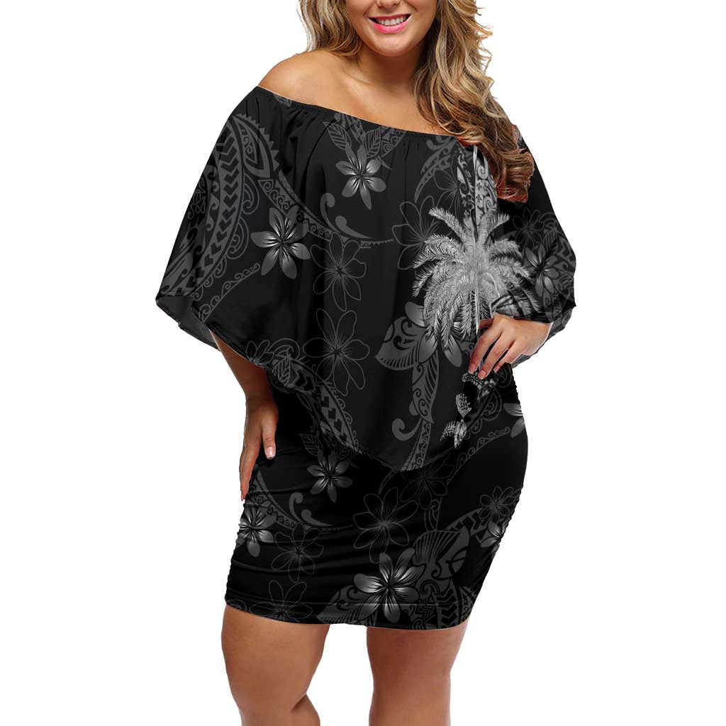 Hawaiian Honu And Surfboards Family Matching Off Shoulder Short Dress and Hawaiian Shirt Silver Style LT05 Mom's Dress Silver - Polynesian Pride