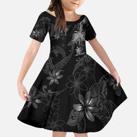 Hawaiian Honu And Surfboards Family Matching Short Sleeve Bodycon Dress and Hawaiian Shirt Silver Style - Polynesian Pride