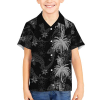 Hawaiian Honu And Surfboards Family Matching Short Sleeve Bodycon Dress and Hawaiian Shirt Silver Style - Polynesian Pride