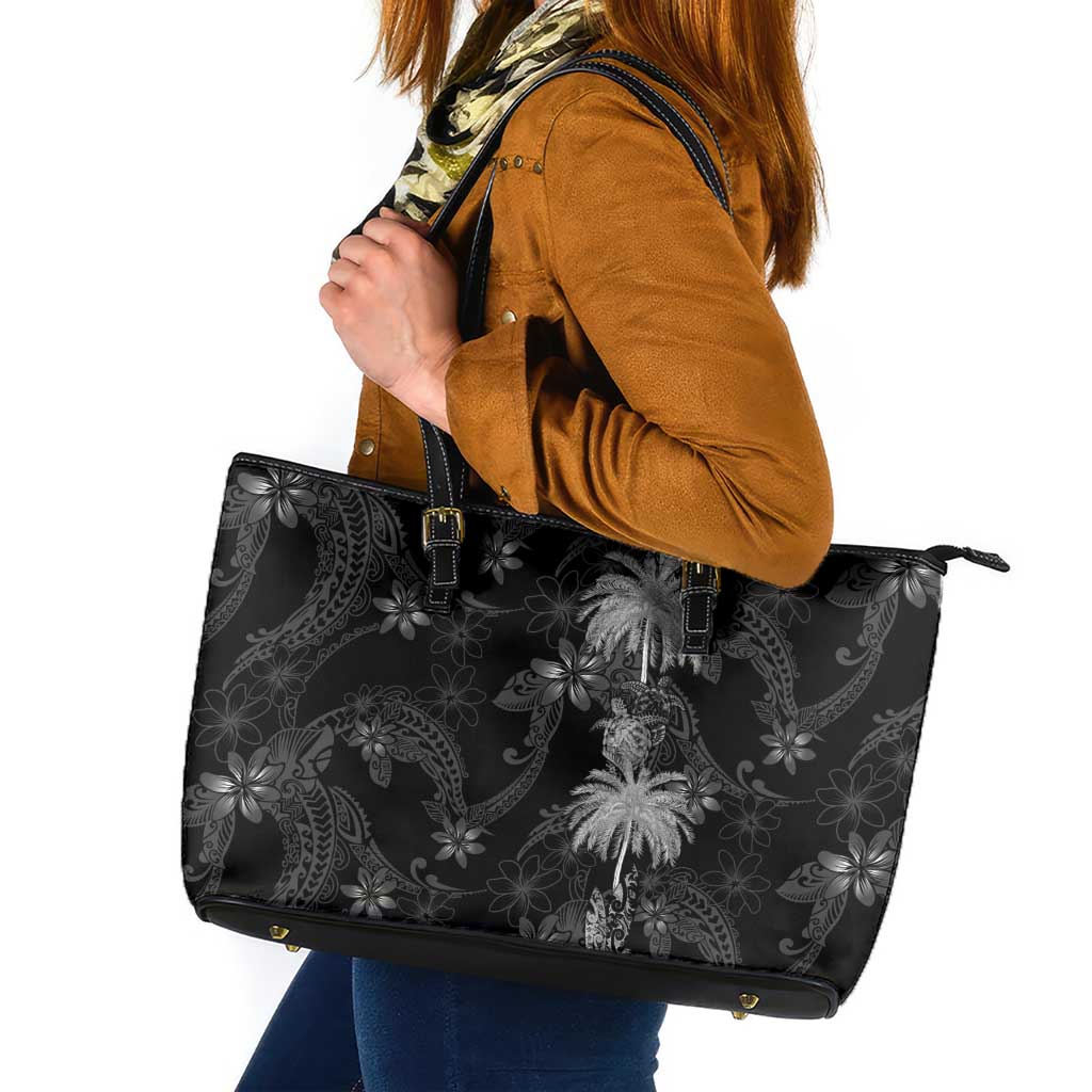 Hawaiian Honu And Surfboards Leather Tote Bag Silver Style - Polynesian Pride