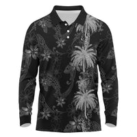 Hawaiian Honu And Surfboards Long Sleeve Polo Shirt Silver Style LT05 Silver - Polynesian Pride