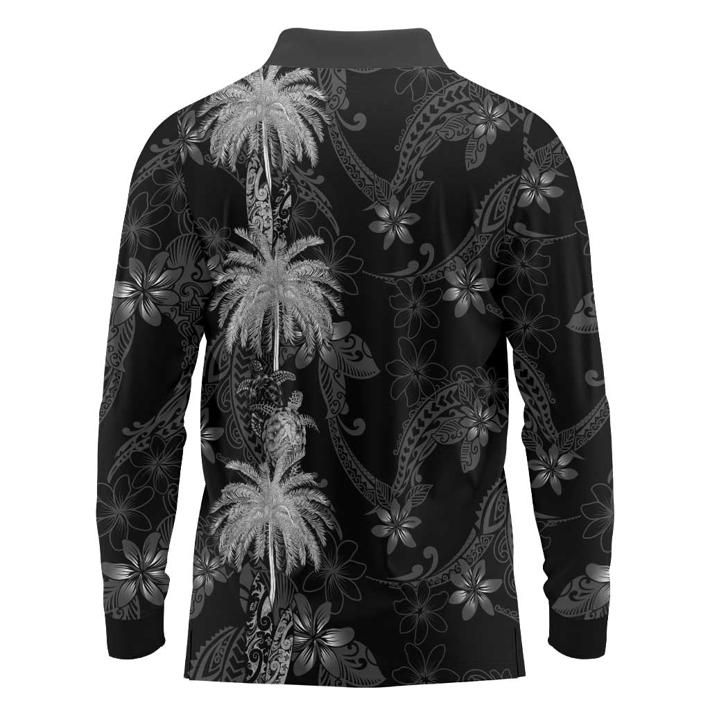 Hawaiian Honu And Surfboards Long Sleeve Polo Shirt Silver Style LT05 - Polynesian Pride