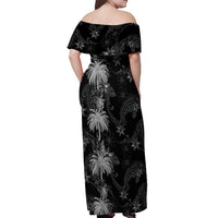 Hawaiian Honu And Surfboards Off Shoulder Maxi Dress Silver Style - Polynesian Pride