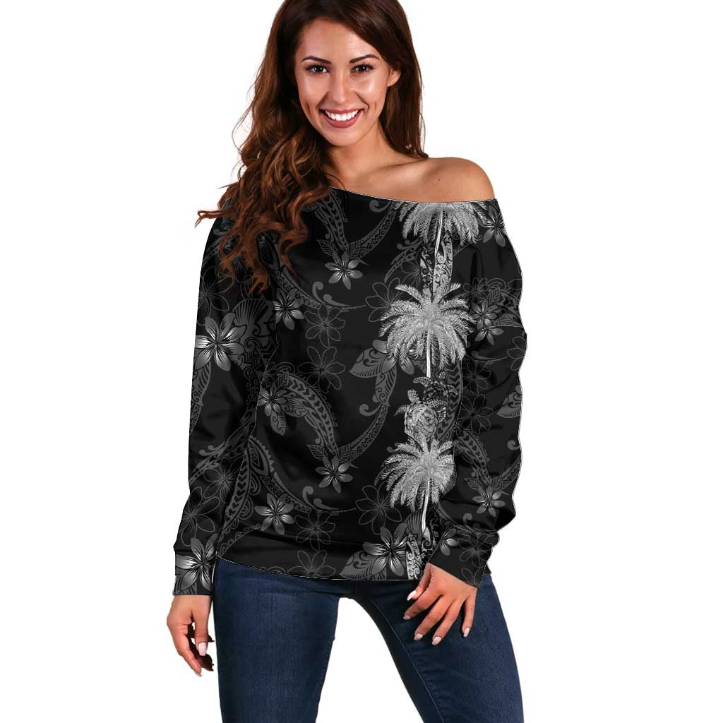 Hawaiian Honu And Surfboards Off Shoulder Sweater Silver Style - Polynesian Pride