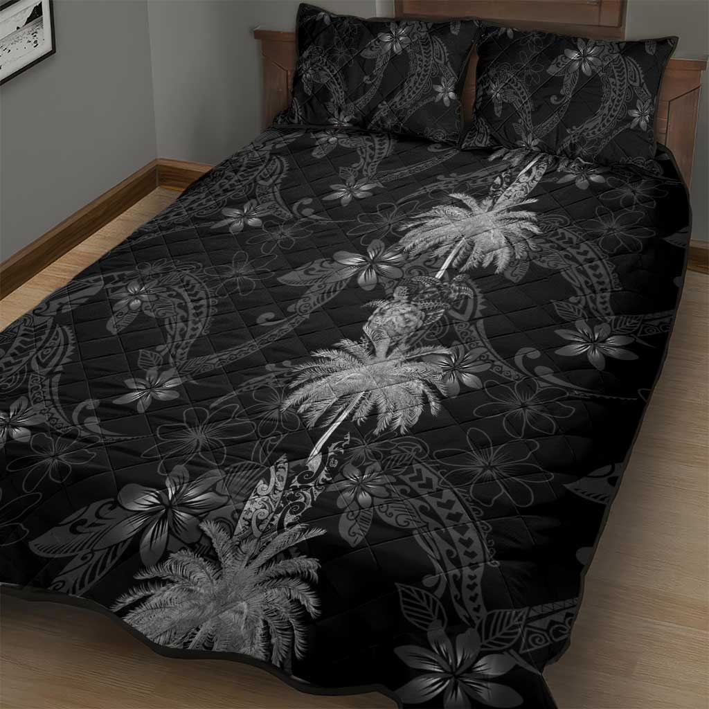 Hawaiian Honu And Surfboards Quilt Bed Set Silver Style - Polynesian Pride