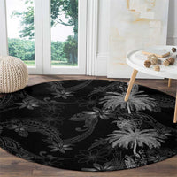 Hawaiian Honu And Surfboards Round Carpet Silver Style - Polynesian Pride