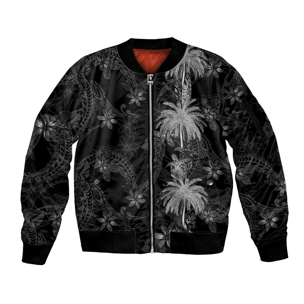 Hawaiian Honu And Surfboards Sleeve Zip Bomber Jacket Silver Style - Polynesian Pride