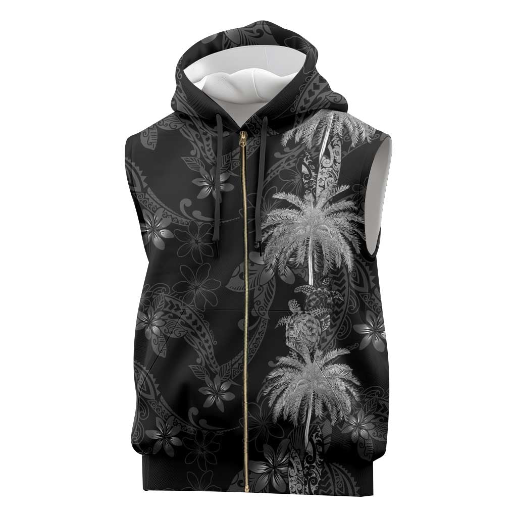 Hawaiian Honu And Surfboards Sleeveless Zip Hoodie Silver Style - Polynesian Pride