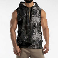 Hawaiian Honu And Surfboards Sleeveless Zip Hoodie Silver Style - Polynesian Pride