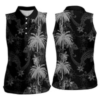 Hawaiian Honu And Surfboards Women Sleeveless Polo Shirt Silver Style LT05 - Polynesian Pride