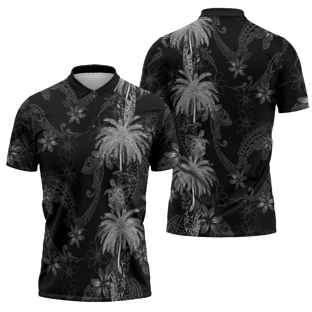 Hawaiian Honu And Surfboards Zipper Polo Shirt Silver Style - Polynesian Pride
