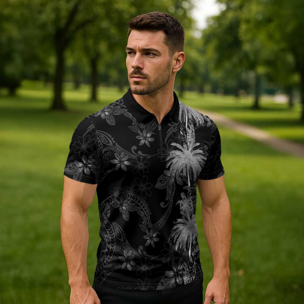 Hawaiian Honu And Surfboards Zipper Polo Shirt Silver Style - Polynesian Pride