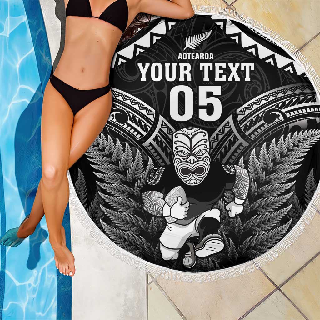 Custom New Zealand Maori Tiki Rugby Beach Blanket Go Aotearoa Maori Pattern