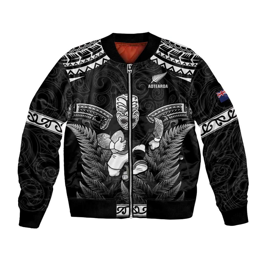 Custom New Zealand Maori Tiki Rugby Bomber Jacket Go Aotearoa Maori Pattern