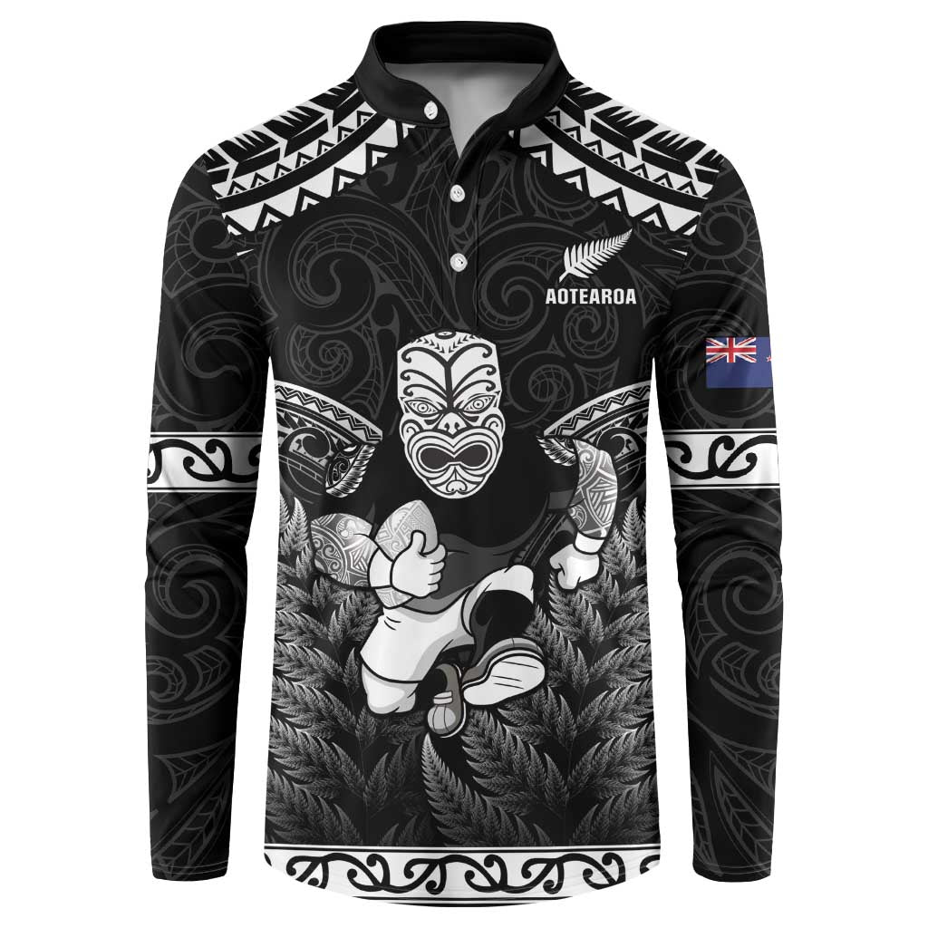 Custom New Zealand Maori Tiki Rugby Button Sweatshirt Go Aotearoa Maori Pattern