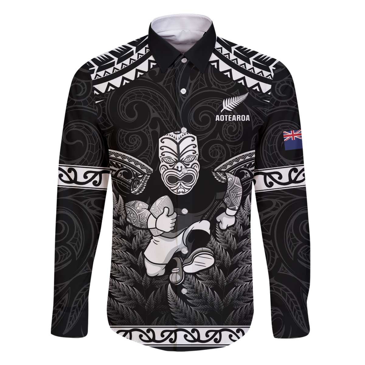 Custom New Zealand Maori Tiki Rugby Family Matching Off The Shoulder Long Sleeve Dress and Hawaiian Shirt Go Aotearoa Maori Pattern